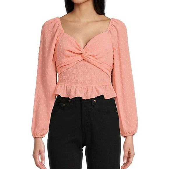 Love & Piece Long Sleeve Front Twist Smocked Fem Top Size M - Picture 1 of 4